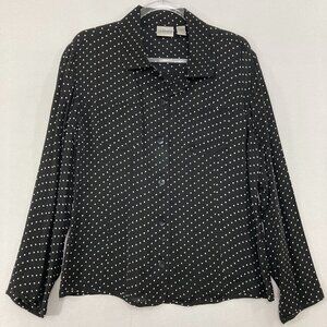 Chico's Blouse sz Large/2 Black White Polka Dot Pure Silk Long Sleeve Button Up
